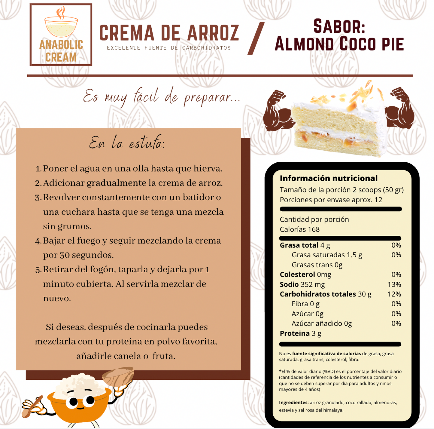 Crema de arroz - Pie de coco con almendra