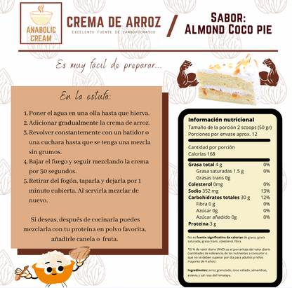Crema de arroz - Pie de coco con almendra