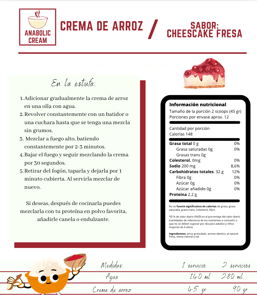 Crema de arroz instantánea - Cheescake de fresa