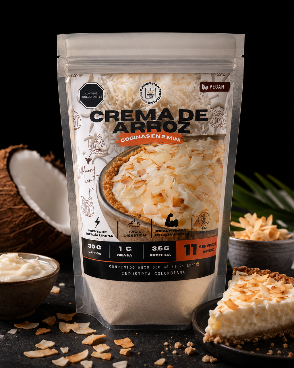 Crema de arroz - Pie de coco con almendra