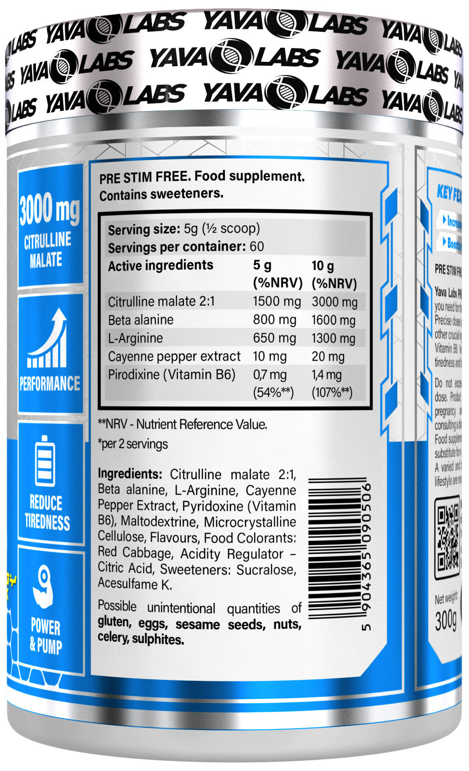 PRE ENTRENO Free Stim (sin estimulantes) - YavaLabs