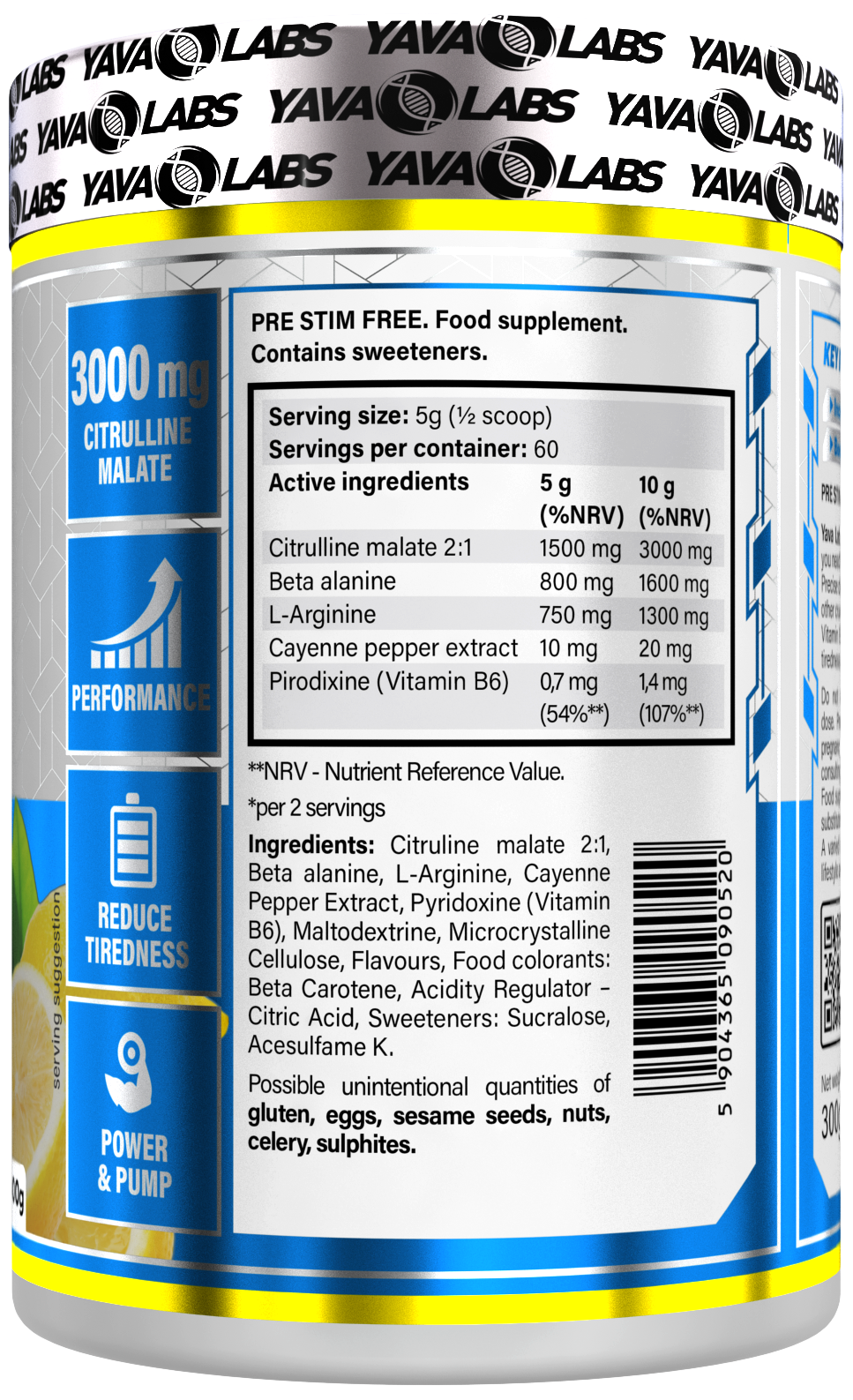PRE ENTRENO Free Stim (sin estimulantes) - YavaLabs